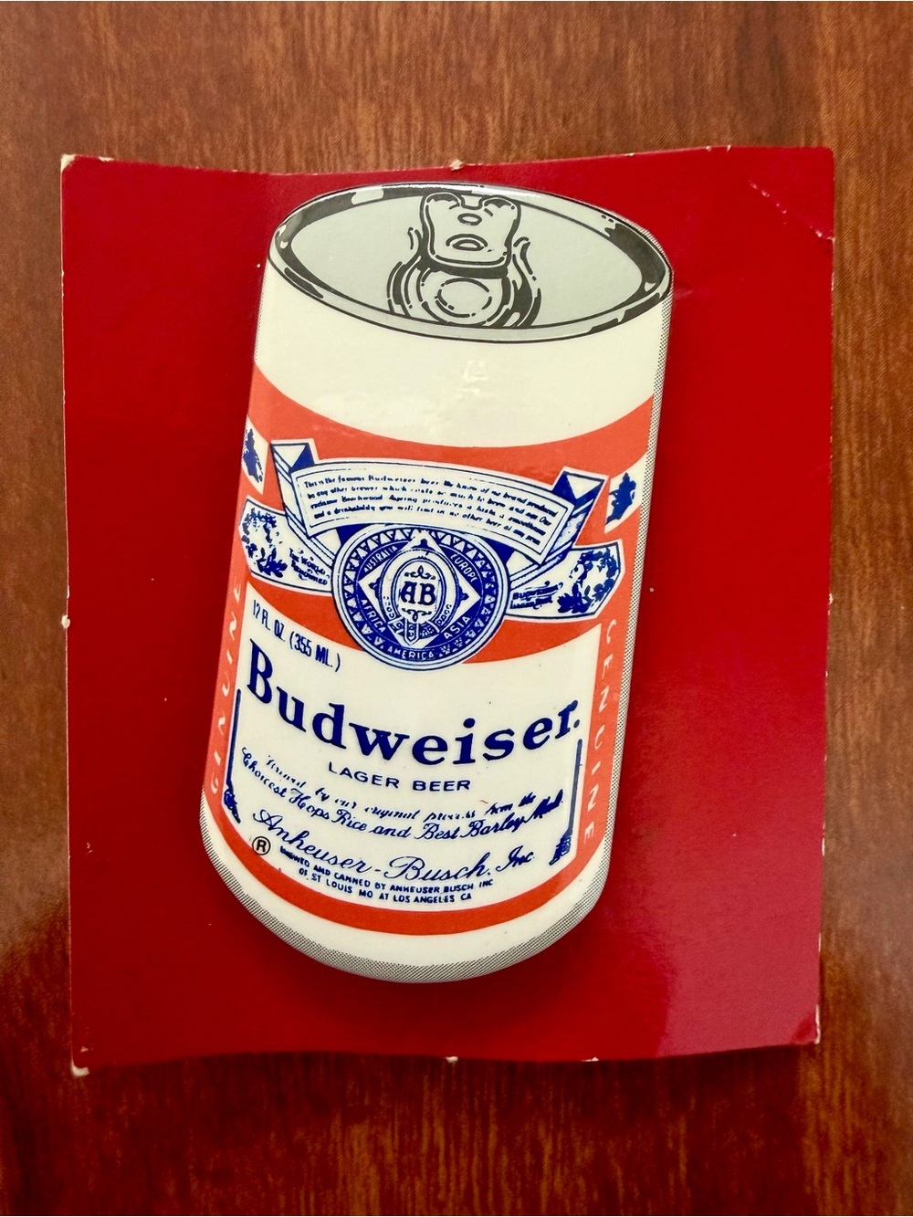 Vintage Budweiser Beer Can Shaped Pinback Lapel Hat Pin Tab Top Litho Retro
